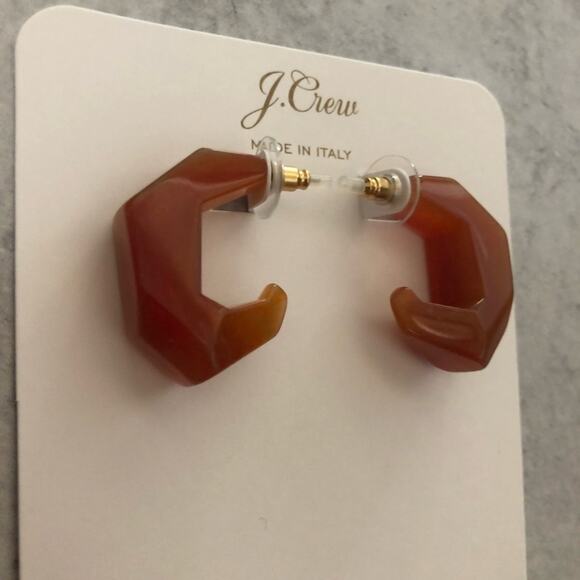 J. Crew Made in Italy Acetate Dimensional Hoop Earrings Burnished Sand NEW - Picture 3 of 6